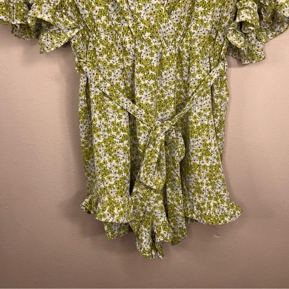 SIZE 6 SHEIN GREEN FLORAL RUFFLE ROMPER LIGHTWEIGHT COTTAGE - Picture 5 of 11
